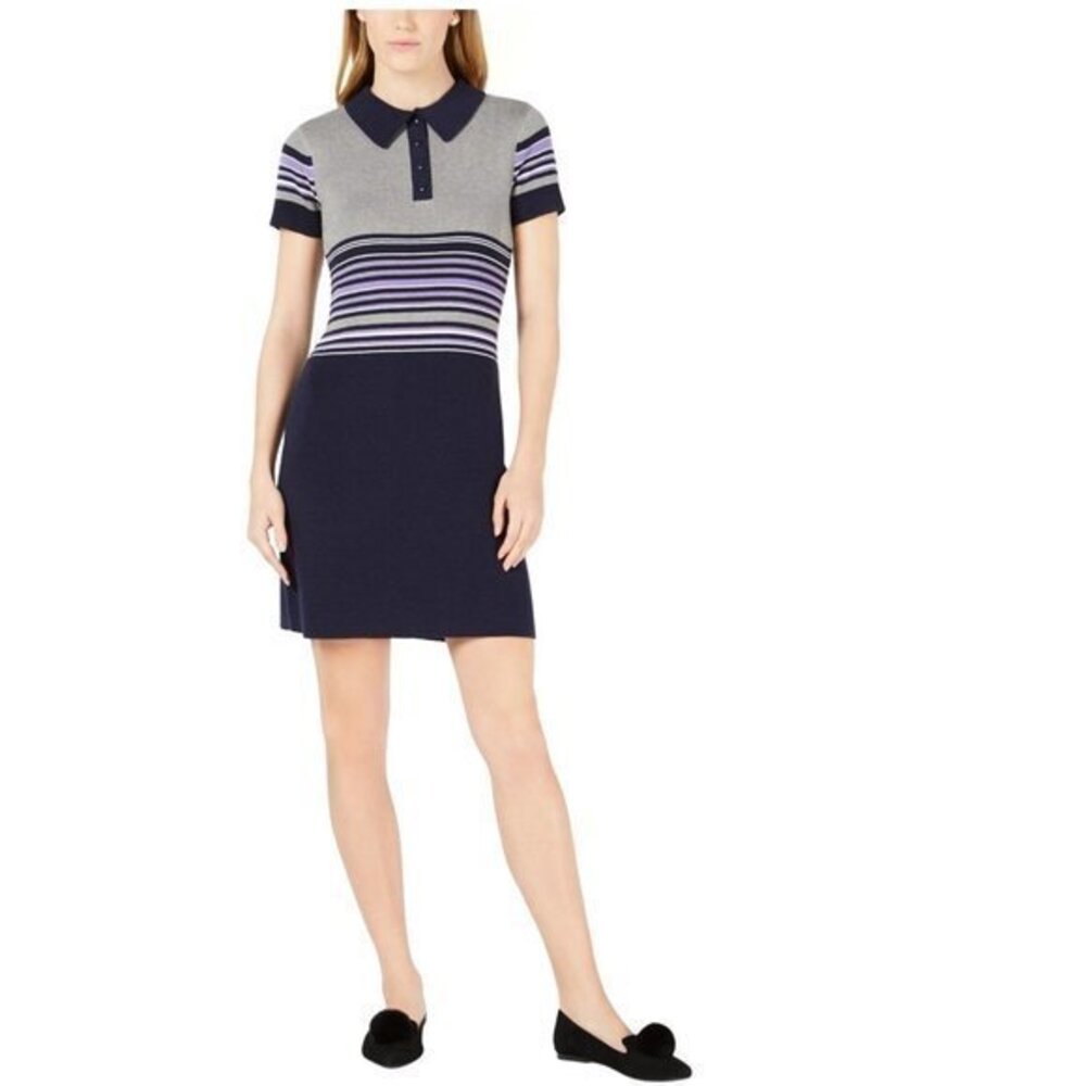 Maison Jules Striped Polo Sweater Dress. M